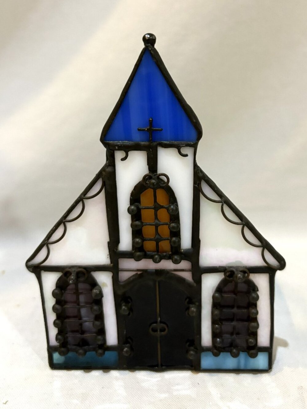 Leaded Stained Glass Church Tealight Votive Holder Christmas Holiday Decor